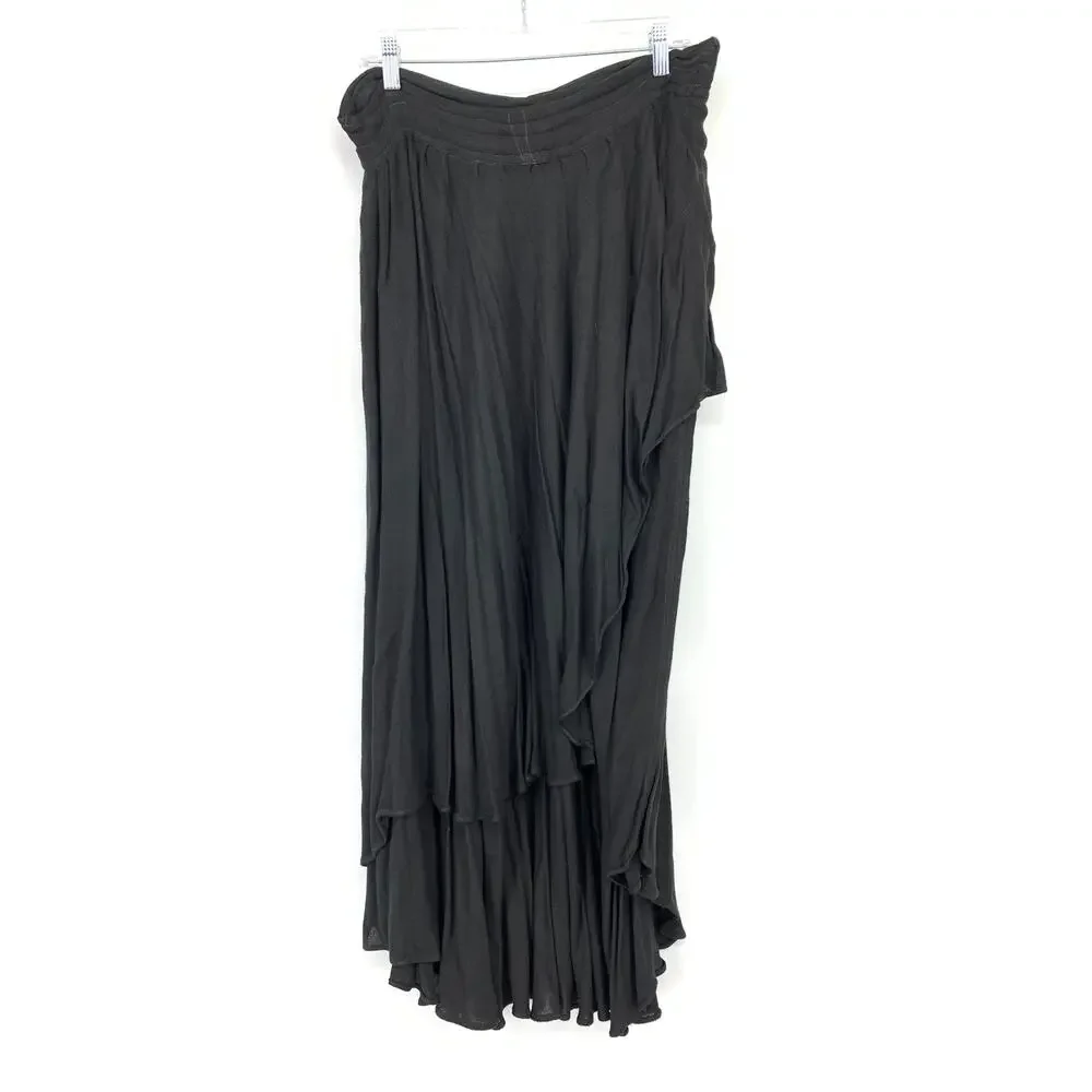 Vintage 90s Boho Asymmetrical Skirt Womens Sz L/XL Black Cotton Blend